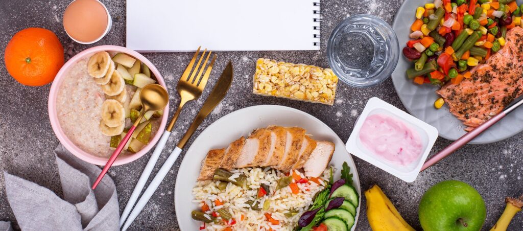 Image showing healthy, nutritious, protein-packed food on a table as example of meal choices for obesity medicine patients on a weight loss journey