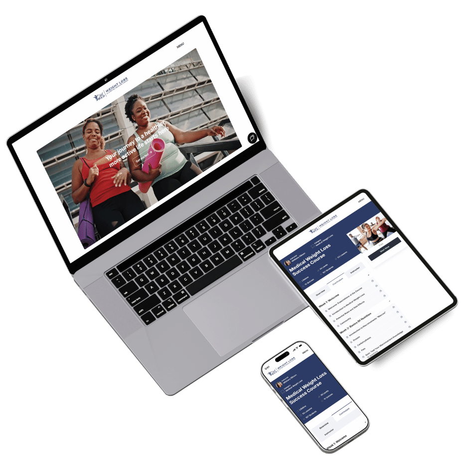 Three device screens showing the Alterra Health Learning system